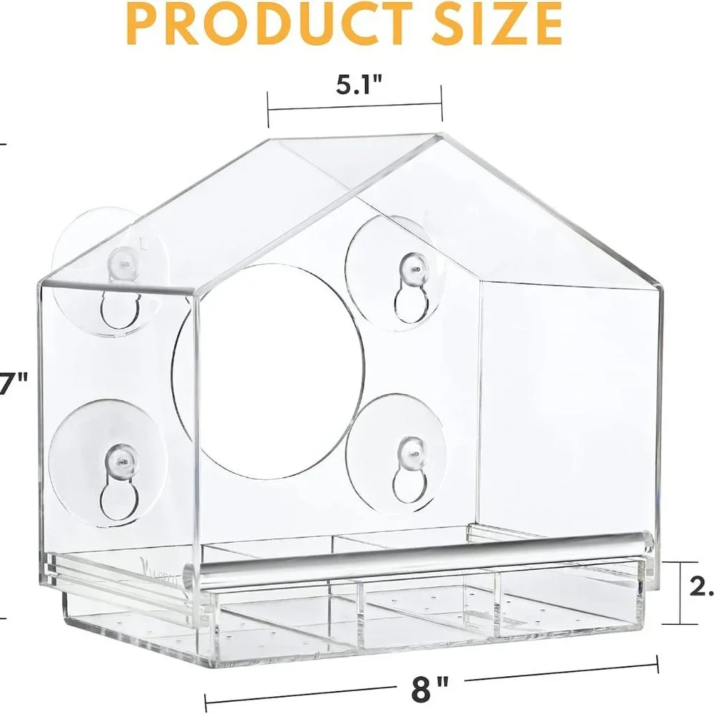 Acrylic Clear Window Bird Feeder Outside with Strong Suction Cups